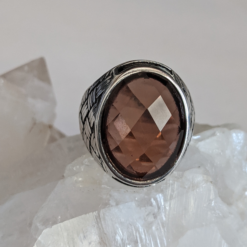 Green & Orange Alexandrite, 925 Silver Men's Ring - Picture 3 of 9